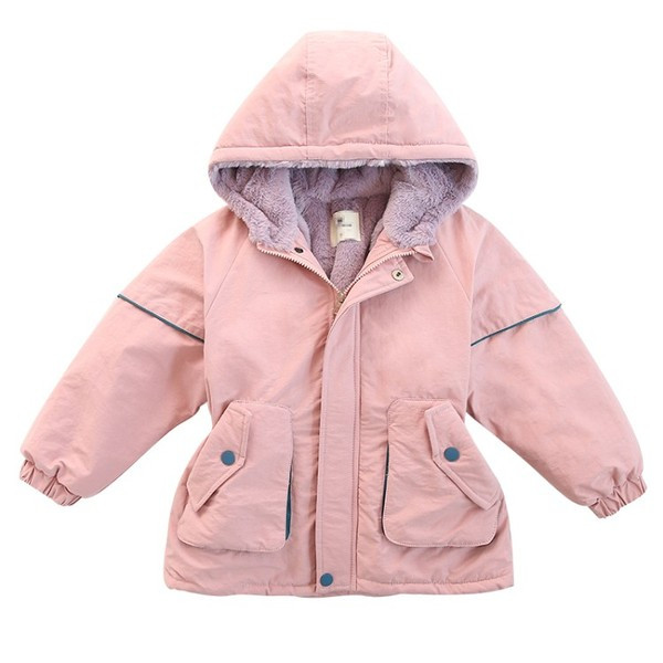 Μοντέρνο παιδικό μπουφάν για κορίτσια με κουκούλα και φερμουάρ σε κίτρινο, πράσινο και ροζ χρώμα