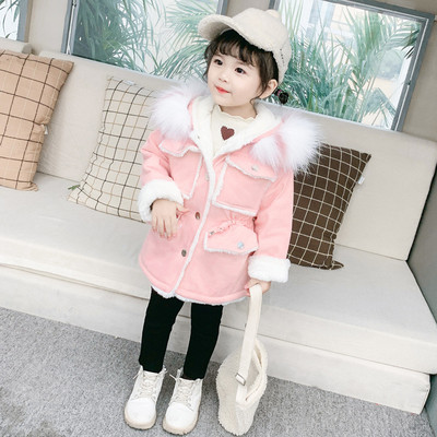 Modern gyerekkabát lányoknak rózsaszín és sárga kapucnival