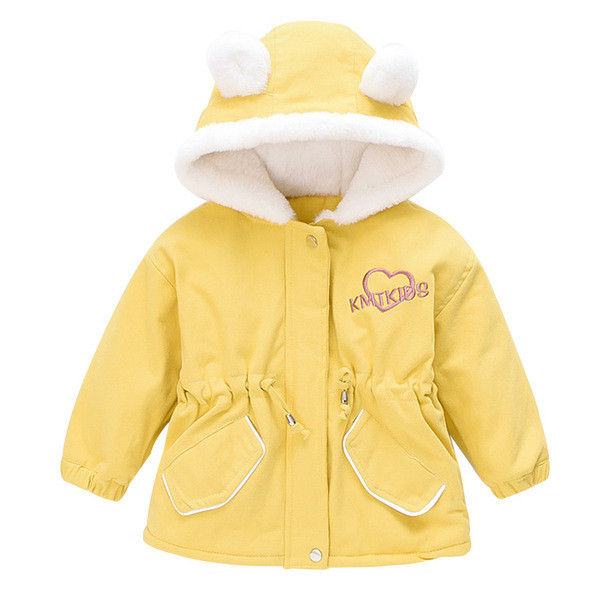 Új modell gyerekkabát, kapucnival, derékban megkötős lányoknak