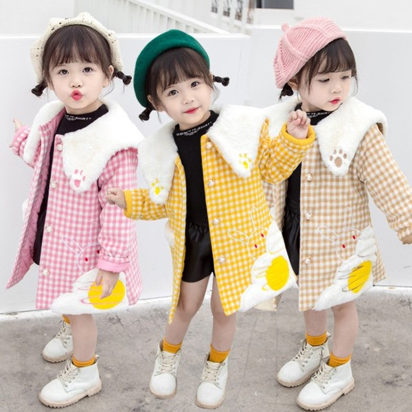 Casual παιδικό μπουφάν με κουμπιά και έγχρωμη εφαρμογή σε τρία χρώματα για κορίτσια