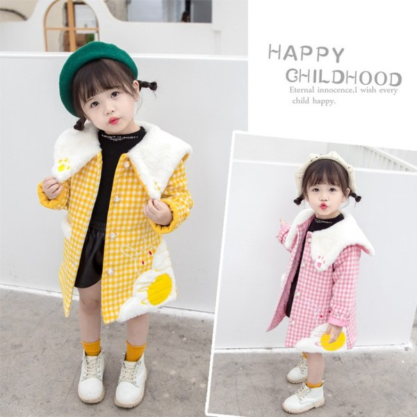 Casual παιδικό μπουφάν με κουμπιά και έγχρωμη εφαρμογή σε τρία χρώματα για κορίτσια