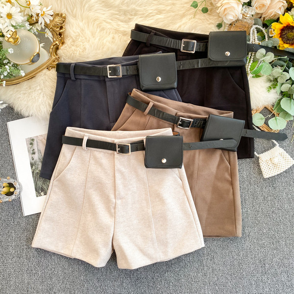 Къси зимни дамски панталони с колан в четири цвята