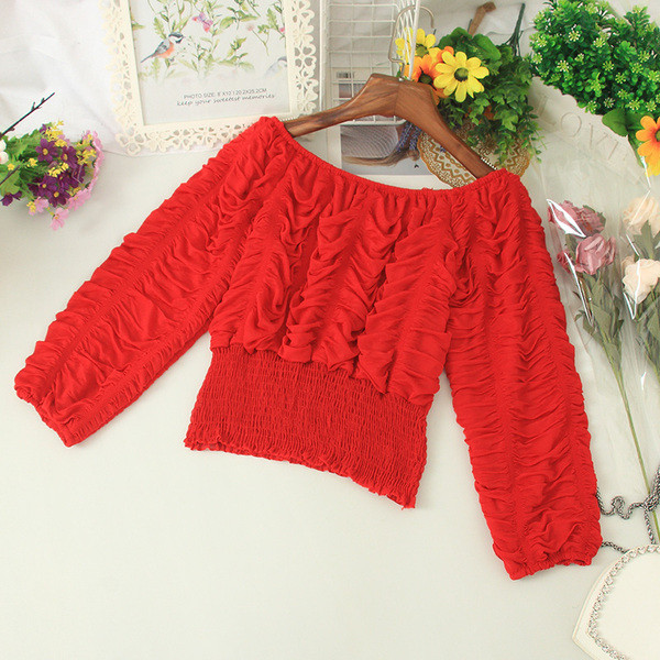 Μοντέρνα γυναικεία μπλούζα με γυμνούς ώμους και μακριά μανίκια σε διαφορετικά χρώματα