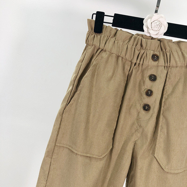 Γυναικεία casual παντελόνια με ελαστική μέση και κουμπιά