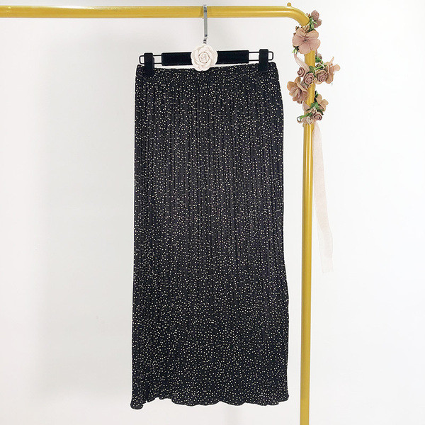 Fusta lunga casual cu talie elastica cu puncte negre