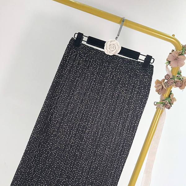 Fusta lunga casual cu talie elastica cu puncte negre