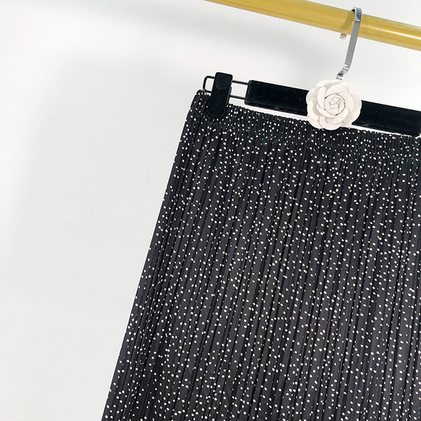 Fusta lunga casual cu talie elastica cu puncte negre