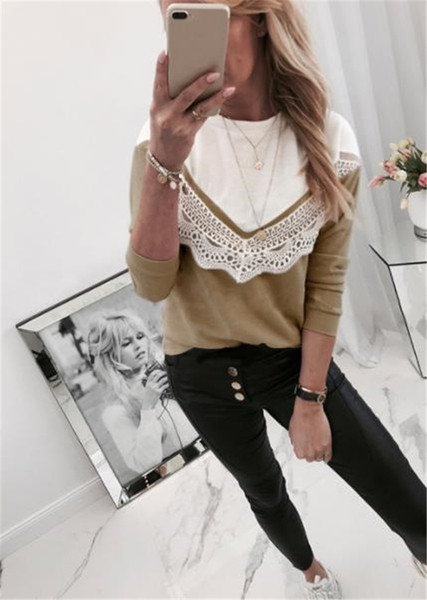 Modern női blúz ovális nyakkivágással és bézs színű hosszú ujjal