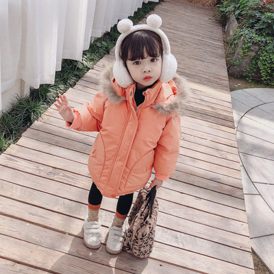 Modern, kapucnis gyerekkabát lányoknak rózsaszín, narancssárga és bézs színben