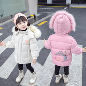 Gyerek téli kabát kapucnival és rátéttel lányoknak fehér és rózsaszín színben