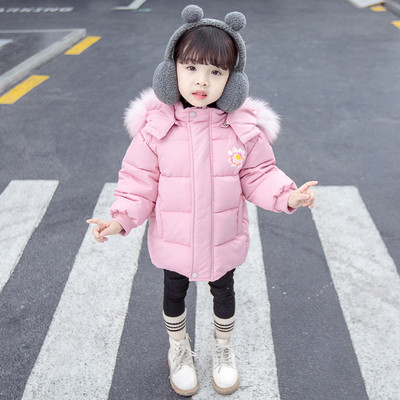 Gyerek téli kabát kapucnival és rátéttel lányoknak fehér és rózsaszín színben