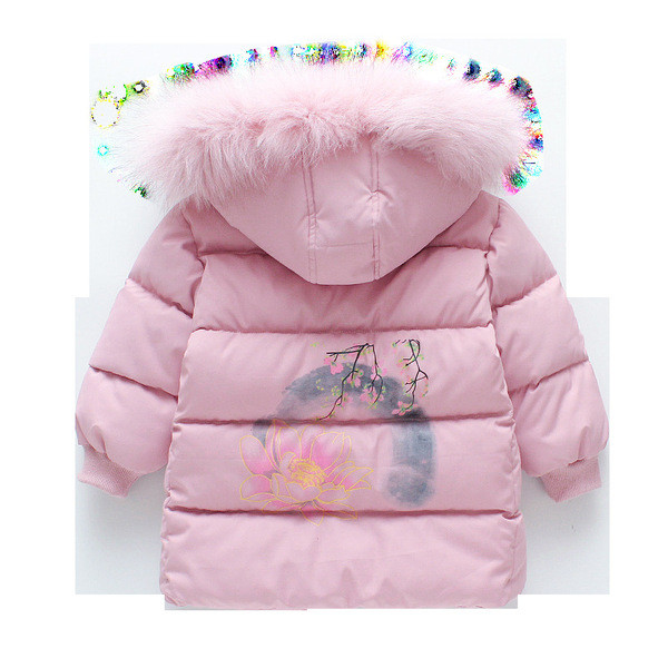 Gyerek téli kabát kapucnival és rátéttel lányoknak fehér és rózsaszín színben