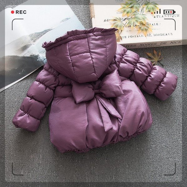 Μοντέρνο παιδικό μπουφάν με κορδέλα και κουκούλα σε διάφορα χρώματα για κορίτσια