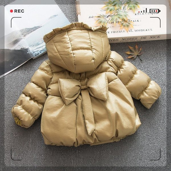 Μοντέρνο παιδικό μπουφάν με κορδέλα και κουκούλα σε διάφορα χρώματα για κορίτσια