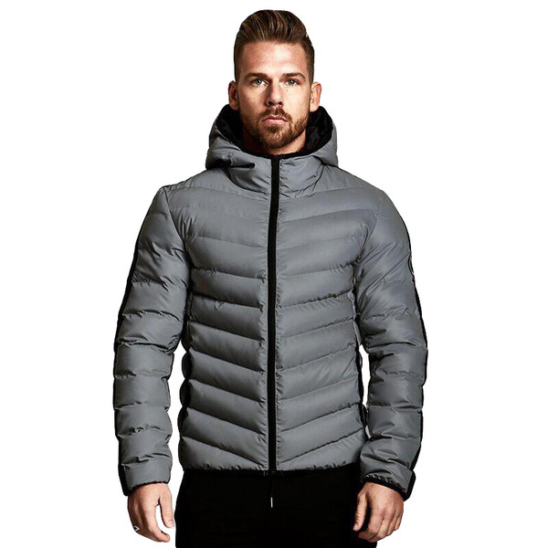 Modern férfi dzseki cipzárral és kapucnival szürke és fekete színben