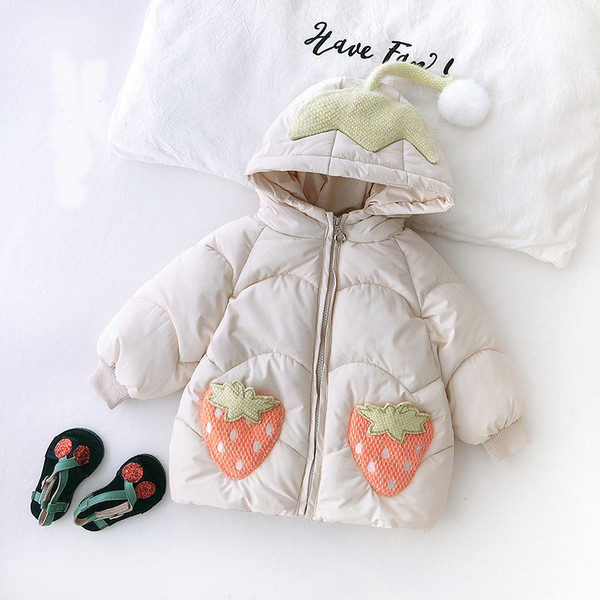 Μοντέρνο παιδικό μπουφάν με τρισδιάστατο στοιχείο και κουκούλα για κορίτσια