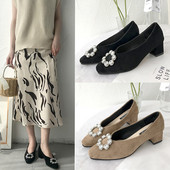 Modern női öko-velúr cipő vastag sarkú