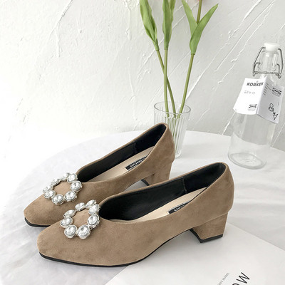 Modern női öko-velúr cipő vastag sarkú