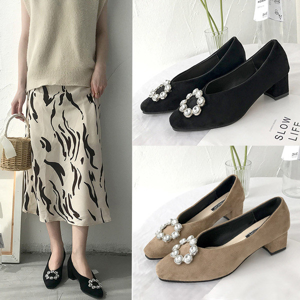 Modern női öko-velúr cipő vastag sarkú