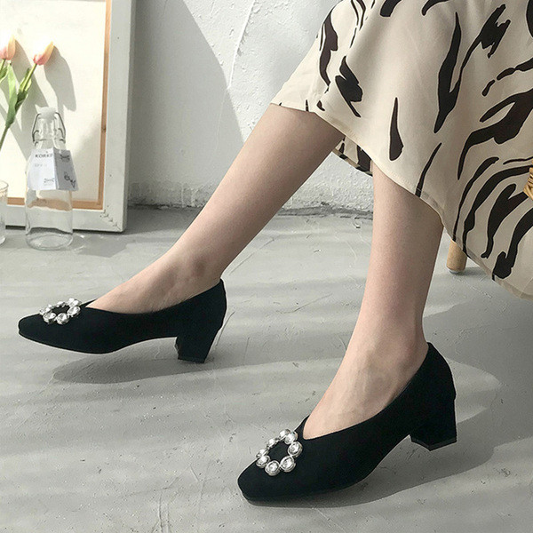 Modern női öko-velúr cipő vastag sarkú