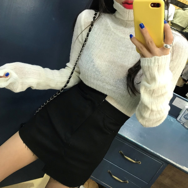 Γυναικεία καθημερινό πουλόβερ με κολάρο και μακρύ μανίκι σε μπλε, ροζ και λευκό χρώμα