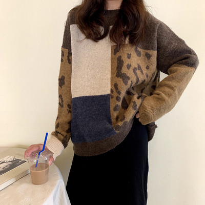 Női alkalmi pulóver hosszú ujjal, állatmintával