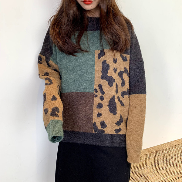 Női alkalmi pulóver hosszú ujjal, állatmintával