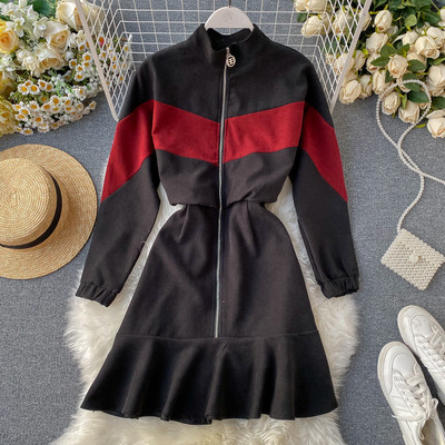 Modern női ruha cipzárral és alacsony gallérral három színben