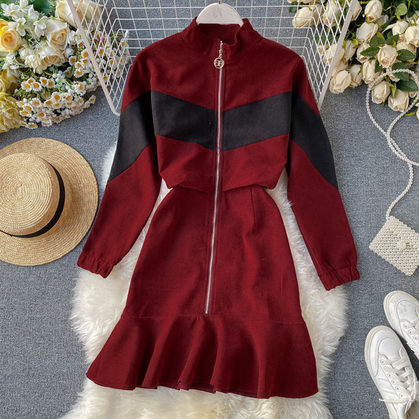 Modern női ruha cipzárral és alacsony gallérral három színben