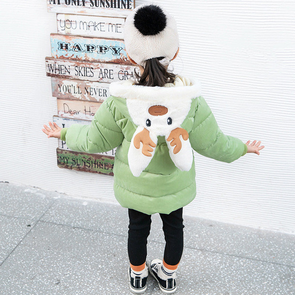 Modern, 3D elemes gyerekkabát lányoknak rózsaszín, zöld, piros és sárga színben