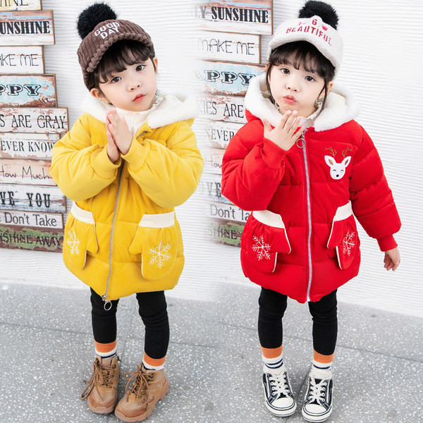 Modern, 3D elemes gyerekkabát lányoknak rózsaszín, zöld, piros és sárga színben