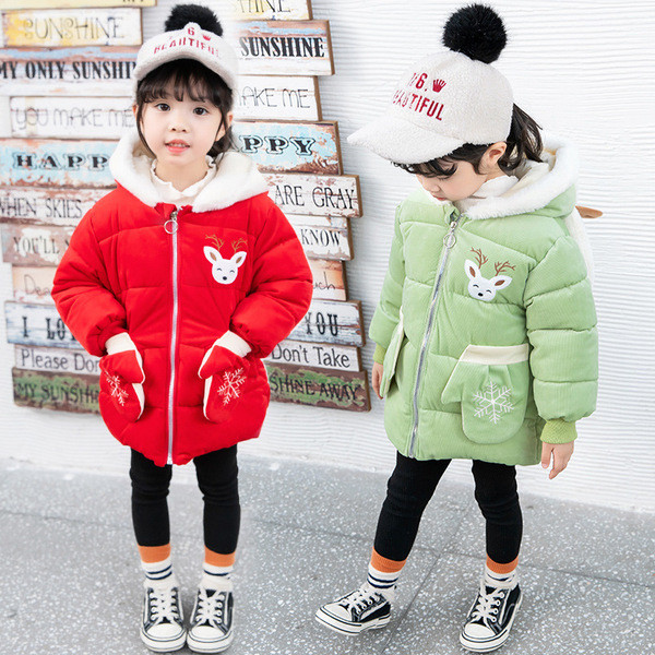 Modern, 3D elemes gyerekkabát lányoknak rózsaszín, zöld, piros és sárga színben