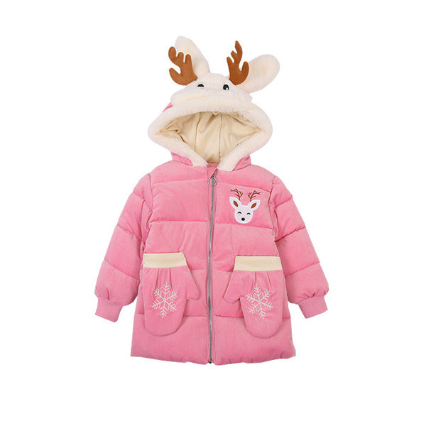 Modern, 3D elemes gyerekkabát lányoknak rózsaszín, zöld, piros és sárga színben