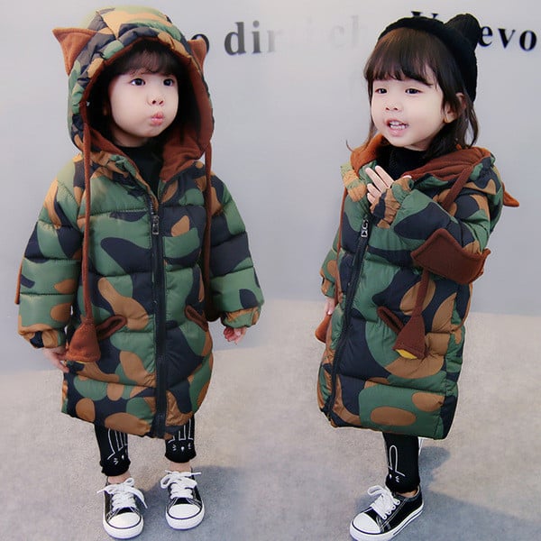 Μοντέρνο μακρύ παιδικό χειμωνιάτικο μπουφάν για κορίτσια