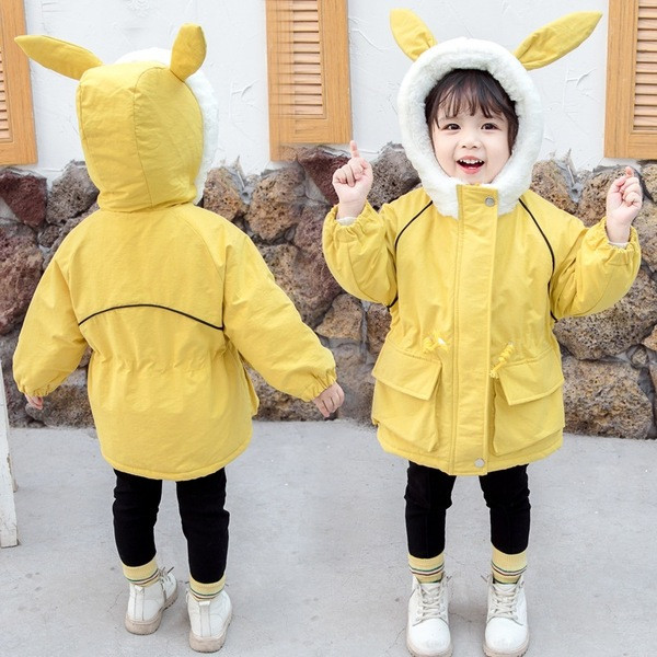 Gyerek téli kabát puha béléssel lányoknak rózsaszín és sárga színben