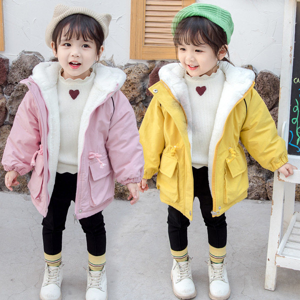 Gyerek téli kabát puha béléssel lányoknak rózsaszín és sárga színben
