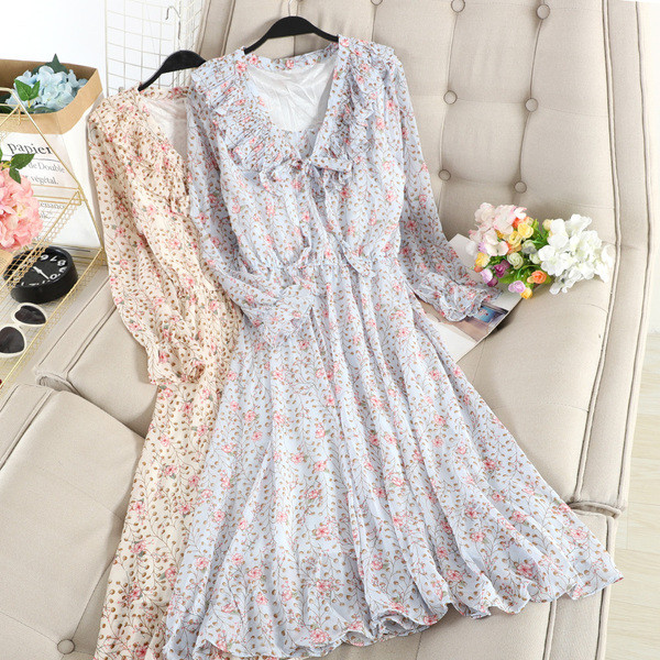 Модерна дамска рокля с флорален десен в пет цвята