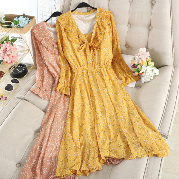 Модерна дамска рокля с флорален десен в пет цвята