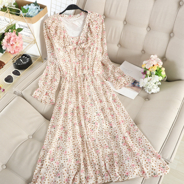 Модерна дамска рокля с флорален десен в пет цвята