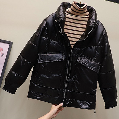 Fényes hatású, magas gallérral rendelkező női alkalmi kabát öt színben