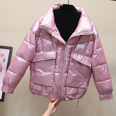 Fényes hatású, magas gallérral rendelkező női alkalmi kabát öt színben