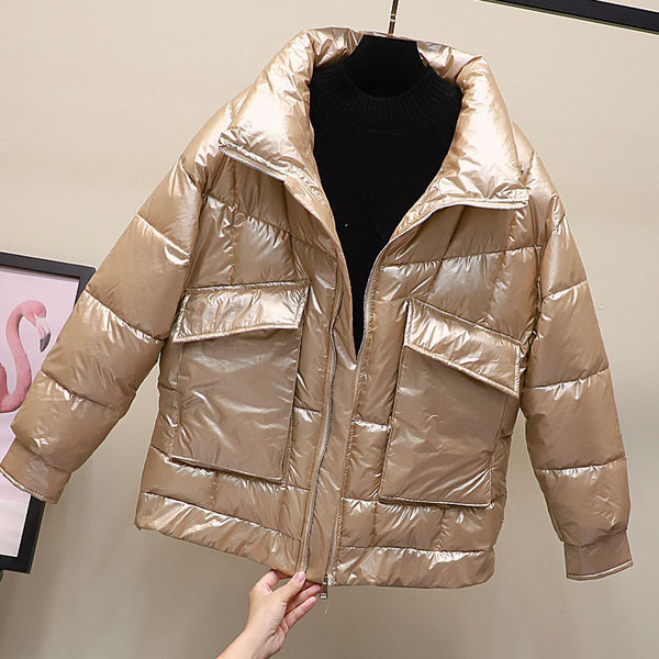 Fényes hatású, magas gallérral rendelkező női alkalmi kabát öt színben