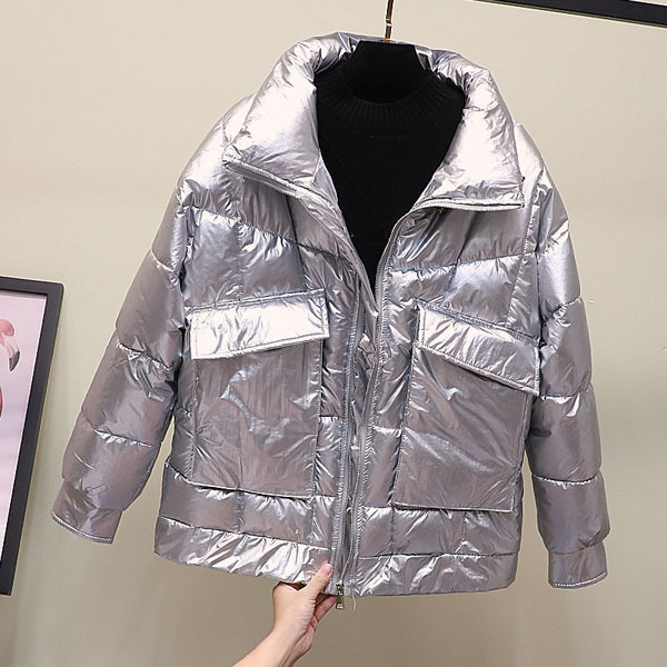 Fényes hatású, magas gallérral rendelkező női alkalmi kabát öt színben