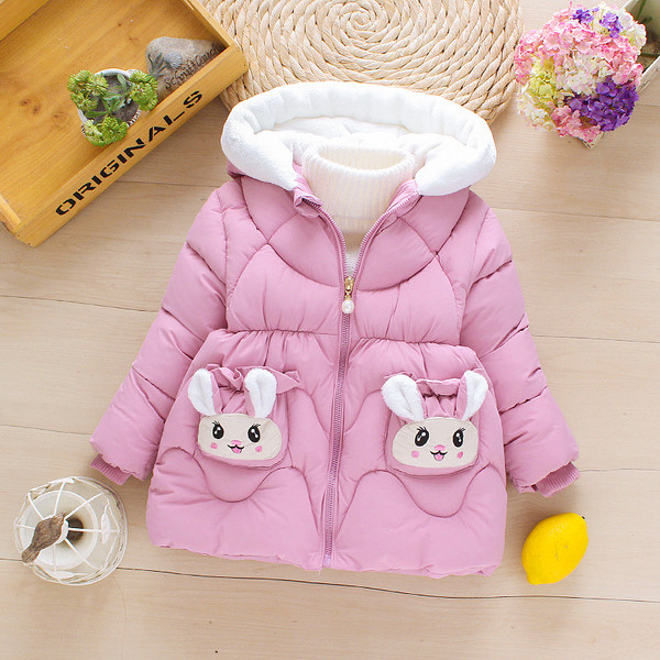 Μοντέρνο παιδικό μπουφάν για κορίτσια με τρισδιάστατο στοιχείο σε ροζ χρώμα
