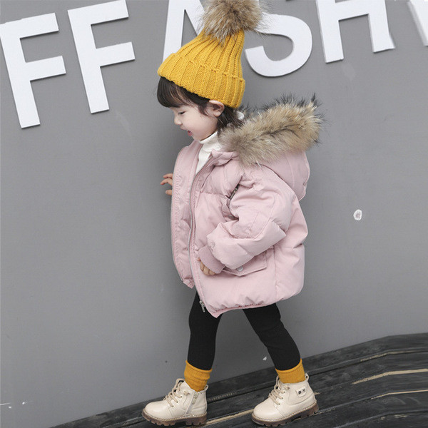 Παιδικό χειμωνιάτικο μπουφάν με κουκούλα για κορίτσια σε ροζ και μπλε χρώμα