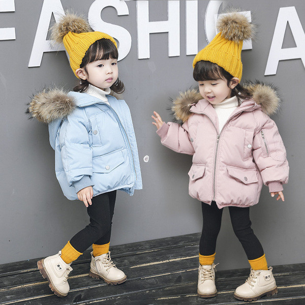 Παιδικό χειμωνιάτικο μπουφάν με κουκούλα για κορίτσια σε ροζ και μπλε χρώμα