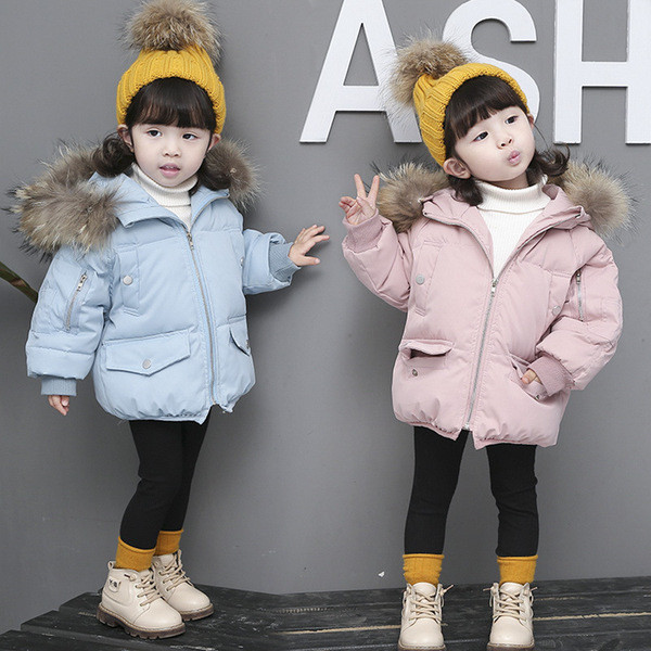 Παιδικό χειμωνιάτικο μπουφάν με κουκούλα για κορίτσια σε ροζ και μπλε χρώμα