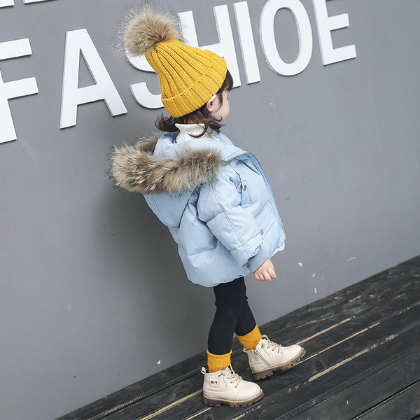 Παιδικό χειμωνιάτικο μπουφάν με κουκούλα για κορίτσια σε ροζ και μπλε χρώμα