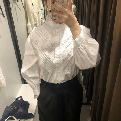 Modern női ing magas gallérral, fehér színben