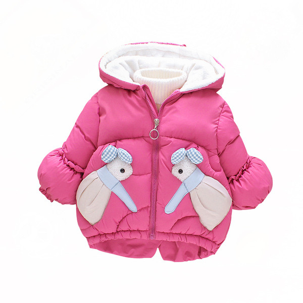 Παιδικό μπουφάν  για κορίτσι με κουκούλα και τρισδιάστατο στοιχείο σε ροζ χρώμα